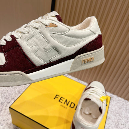 FENDI 25S MATCH SNEAKERS IN BEIGE CALFSKIN AND RED SUEDE STYLE 7
