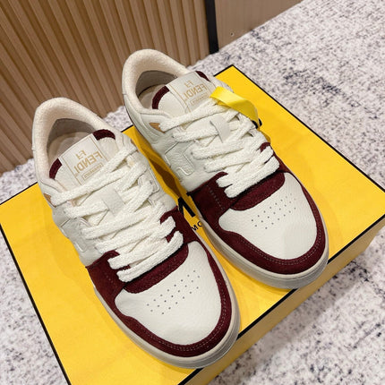 FENDI 25S MATCH SNEAKERS IN BEIGE CALFSKIN AND RED SUEDE STYLE 7