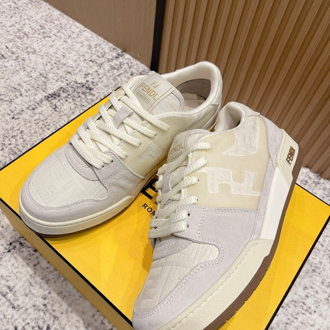 FENDI 25S MATCH SNEAKERS IN BEIGE FABRIC AND SUEDE STYLE 6