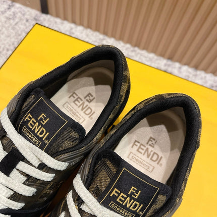 FENDI 25S MATCH SNEAKERS IN BLACK SUEDE MIX BROWN CANVAS STYLE 5