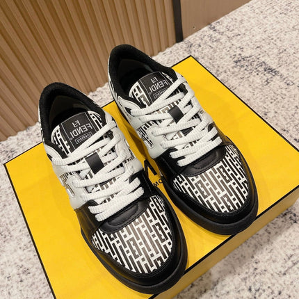 FENDI 25S MATCH SNEAKERS IN WHITE MIX BLACK CALFSKIN STYLE 2