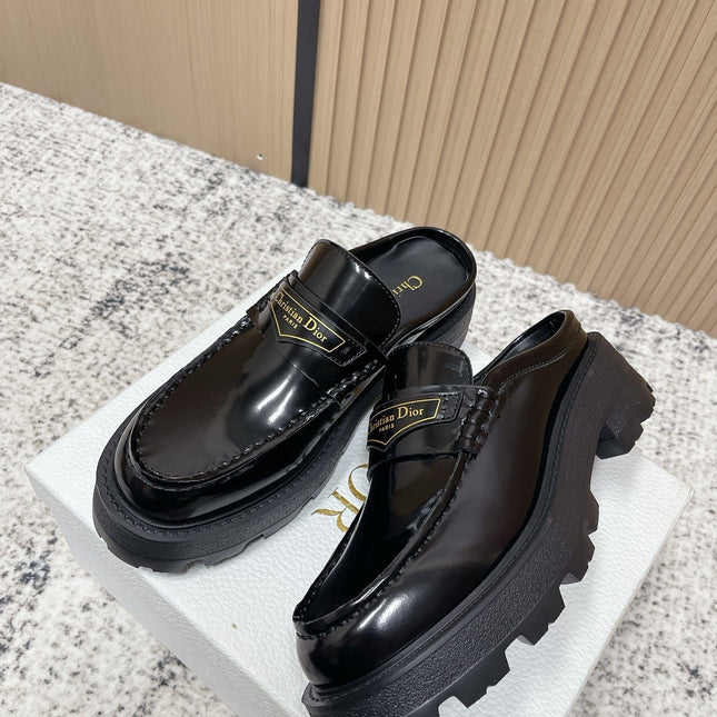 DIOR 25S BOY MULES IN BLACK CALFSKIN
