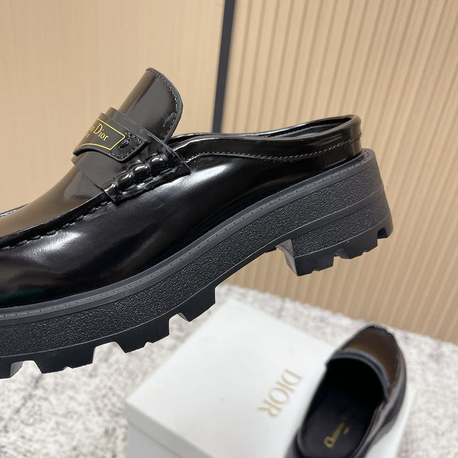 DIOR 25S BOY MULES IN BLACK CALFSKIN