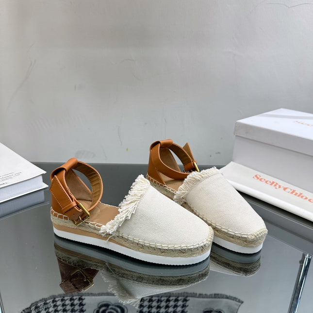SEE BY ESPADRILLES SANDAL IN WHITE FABRIC AND BRONZE BROWN CALFSKIN