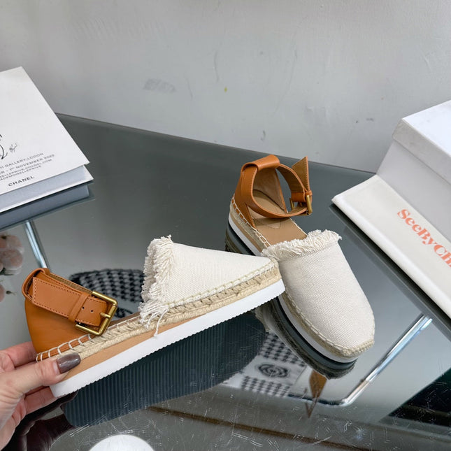 SEE BY ESPADRILLES SANDAL IN WHITE FABRIC AND BRONZE BROWN CALFSKIN