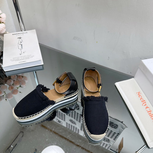 SEE BY ESPADRILLES SANDAL IN BLACK FABRIC AND CALFSKIN