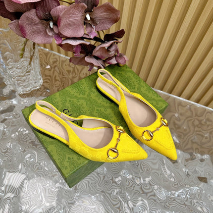 WOMEN'S SLIDE SANDAL WITH GG CROSS LEMON CANVAS