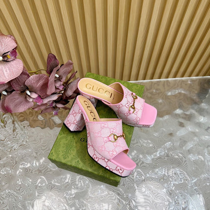 HORSEBIT SLIDE SANDAL IN PINK MONOGRAM CANVAS AND SHEEPSKIN LINING