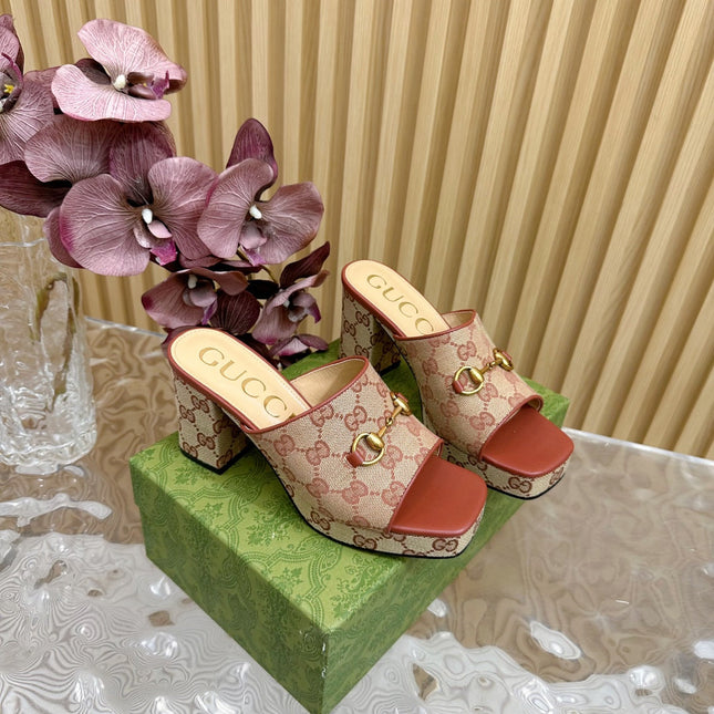 HORSEBIT SLIDE SANDAL IN BRONZE ORANGE MONOGRAM CANVAS AND SHEEPSKIN LINING