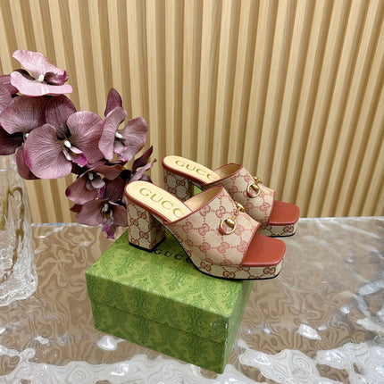 HORSEBIT SLIDE SANDAL IN BRONZE ORANGE MONOGRAM CANVAS AND SHEEPSKIN LINING