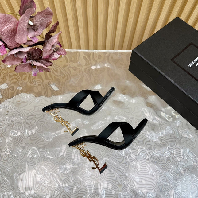 OPYUM 10 CM HIGH MULES IN BLACK SILK