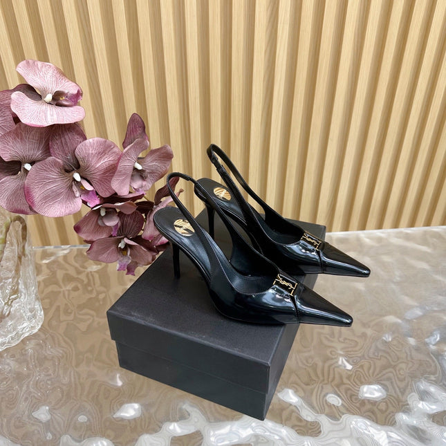 BABYLONE SLINGBACK PUMPS IN BLACK GLOSSY CALFSKIN