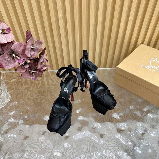 CASSIA LACE UP PLATFORM 155MM IN BLACK SATIN