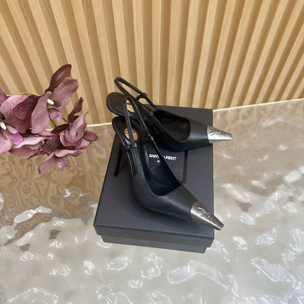 YSL 25S HIGH-HEEL SLINGBACKS 85 MM IN BLACK LAMBSKIN AND SILVER HARDWARE