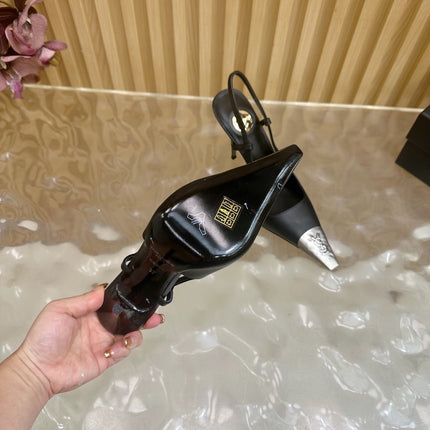 YSL 25S HIGH-HEEL SLINGBACKS 105 MM IN BLACK LAMBSKIN AND SILVER HARDWARE