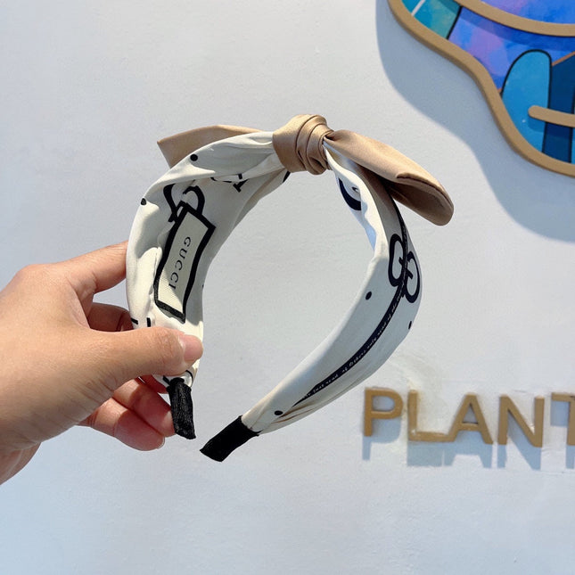 BOW HEADBAND IN WHITE COTTON AND LIGHT BROWN SILK 418893