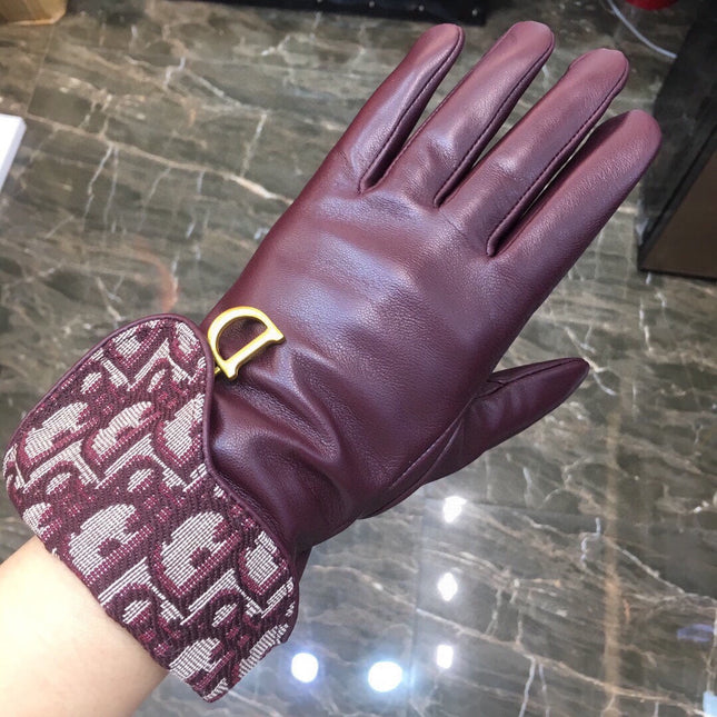 SADDLE GLOVES IN BURGUNDY RED LAMBSKIN MIX MONO JACQUARD FABRIC 427423