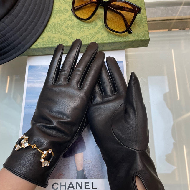 HORSEBIT GLOVES IN BLACK LAMBSKIN WITH CASHMERE LINING 454592