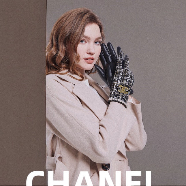 GLOVES IN BLACK MIX WHITE WOOL TWEED AND SHEEPSKIN 463846