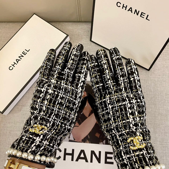 GLOVES IN BLACK MIX WHITE WOOL TWEED AND SHEEPSKIN 463846