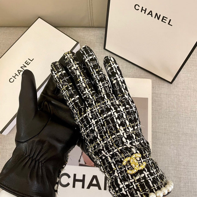 GLOVES IN BLACK MIX WHITE WOOL TWEED AND SHEEPSKIN 463846