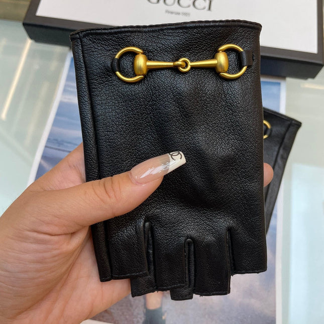 FINGERLESS GLOVES WITH HORSEBIT IN BLACK LAMBSKIN 463853