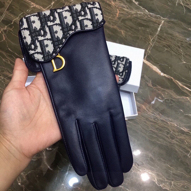 SADDLE GLOVES IN INDIGO BLUE LAMBSKIN MIX MONO JACQUARD FABRIC 465051