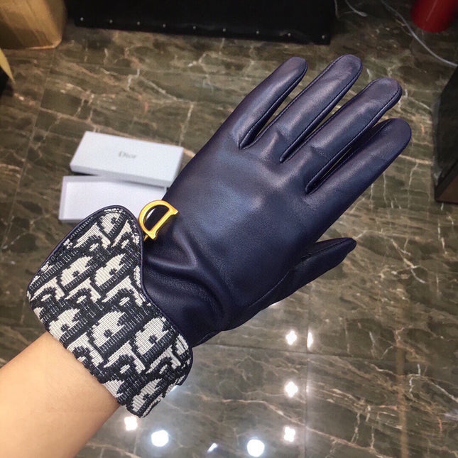 SADDLE GLOVES IN INDIGO BLUE LAMBSKIN MIX MONO JACQUARD FABRIC 465051