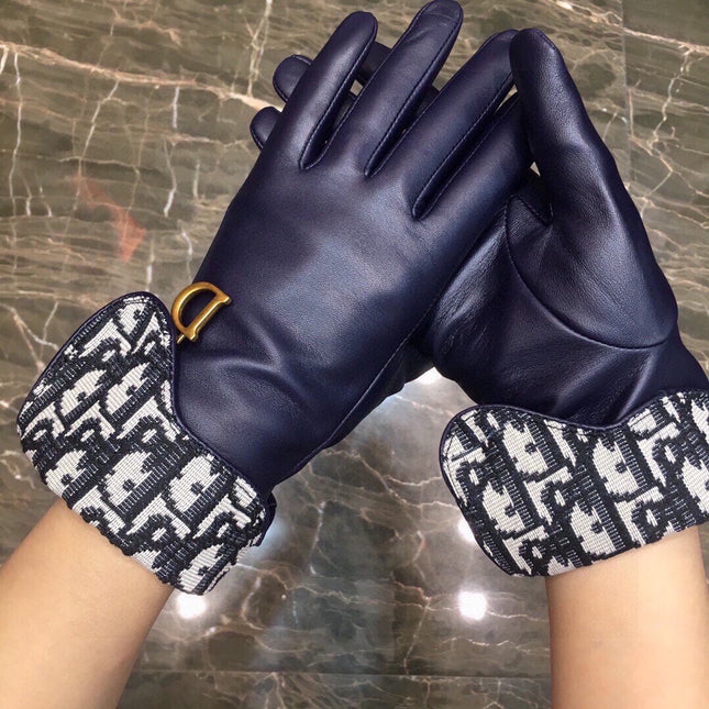 SADDLE GLOVES IN INDIGO BLUE LAMBSKIN MIX MONO JACQUARD FABRIC 465051