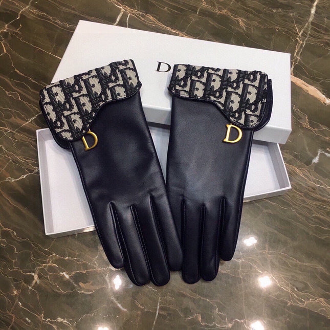 SADDLE GLOVES IN INDIGO BLUE LAMBSKIN MIX MONO JACQUARD FABRIC 465051