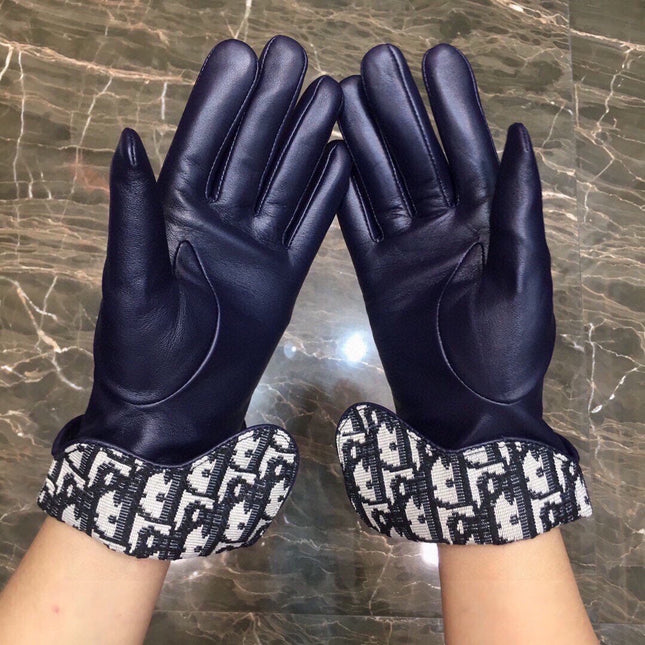 SADDLE GLOVES IN INDIGO BLUE LAMBSKIN MIX MONO JACQUARD FABRIC 465051