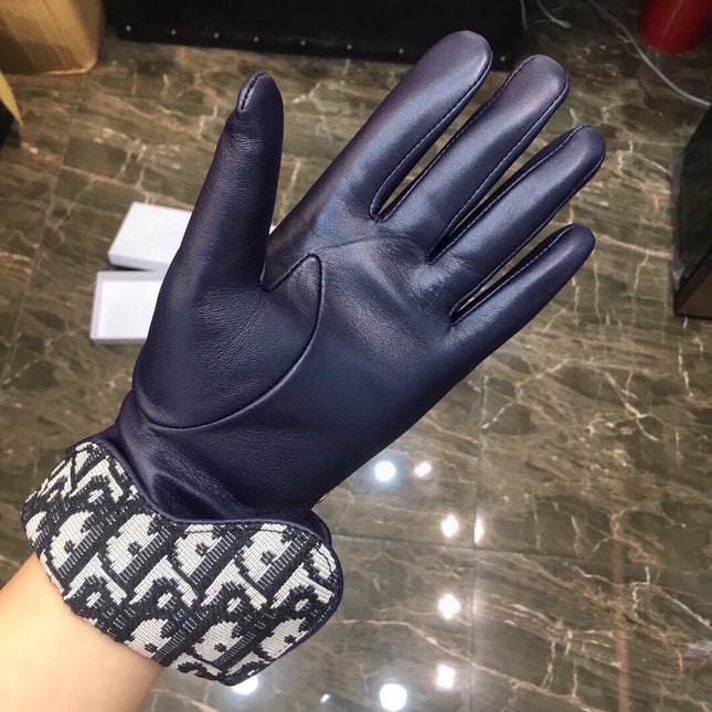 SADDLE GLOVES IN INDIGO BLUE LAMBSKIN MIX MONO JACQUARD FABRIC 465051