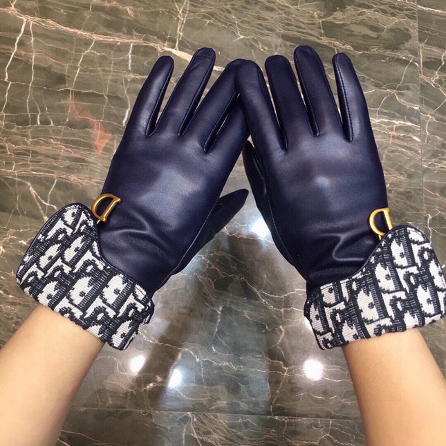 SADDLE GLOVES IN INDIGO BLUE LAMBSKIN MIX MONO JACQUARD FABRIC 465051