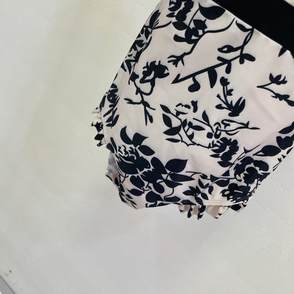 CC BIKINI SWIMSUIT SET IN IVORY WITH BLACK VELVET FLORAL EMBROIDERY 581303