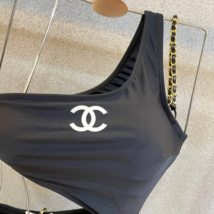 CC BIKINI SWIMSUIT SET IN BLACK AND WHITE LOGO 599123