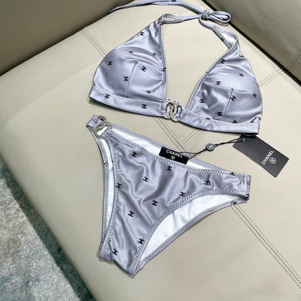 CC BIKINI SWIMSUIT SET IN GREY AND BLACK LOGO 599155