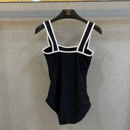 CC BIKINI SWIMSUIT SET IN BLACK AND WHITE TRIM WHITE WAIST TIE DETAIL 613721