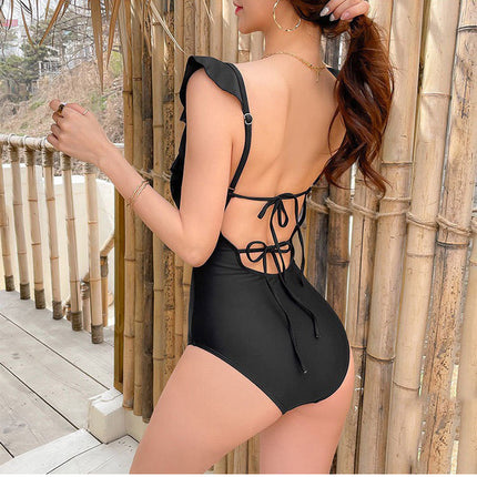 CC BIKINI SWIMSUIT SET IN BLACK ATTACHED WITH GOLD METAL LOGO 615196