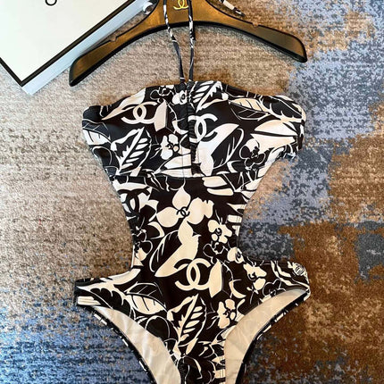 CC BIKINI SWIMSUIT SET IN BLACK AND WHITE FLORAL PRINTED 622171