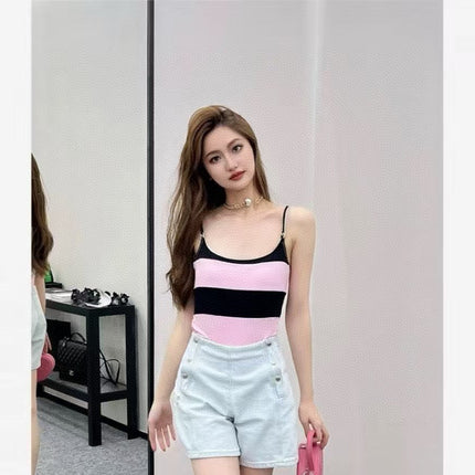 SWIMSUIT IN BLACK AND PINK HORIZONTAL STRIPES 626019