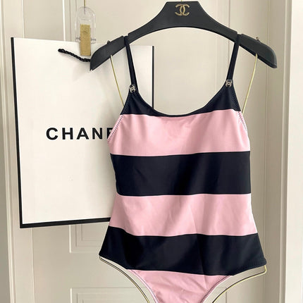 SWIMSUIT IN BLACK AND PINK HORIZONTAL STRIPES 626019