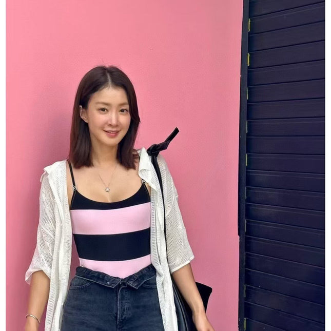 SWIMSUIT IN BLACK AND PINK HORIZONTAL STRIPES 626019