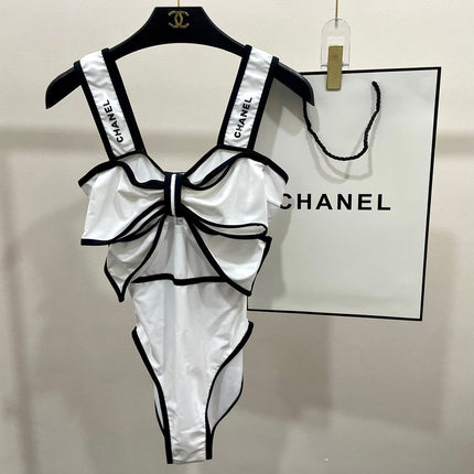 BODYSUIT SWIMSUIT IN WHITE AND BLACK TRIM 627828