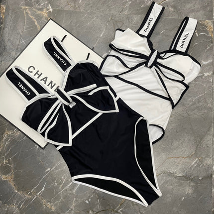 BODYSUIT SWIMSUIT IN WHITE AND BLACK TRIM 627828