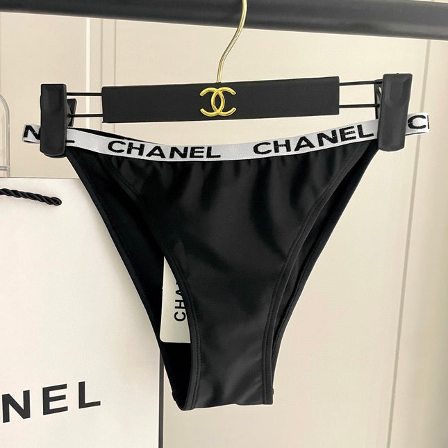 CC BIKINI SWIMSUIT SET IN BLACK WITH WHITE TRIM 627832