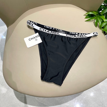 CC BIKINI SWIMSUIT SET IN BLACK WITH WHITE TRIM 627832