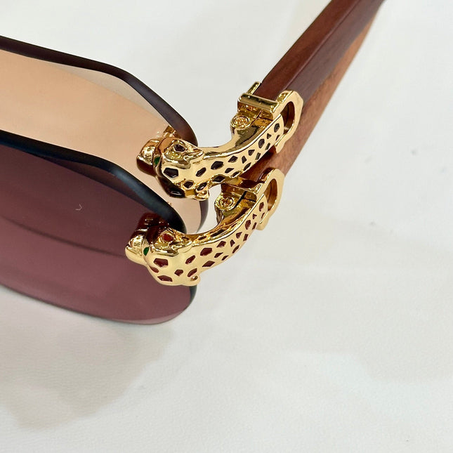 PANTHÈRE RIMLESS RECTANGULAR FRAME SUNGLASSES CT0614S IN METAL AND WOODEN