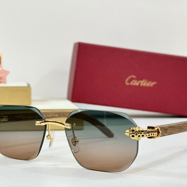 PANTHÈRE RIMLESS RECTANGULAR FRAME SUNGLASSES CT0614S IN METAL AND WOODEN