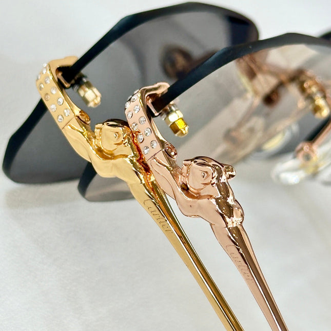 PANTHÈRE RIMLESS RECTANGULAR FRAME SUNGLASSES CT0687S IN METAL