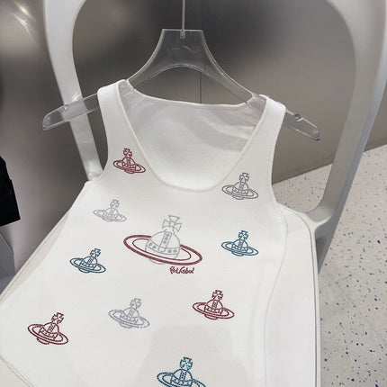 TANK TOP 639167 IN WHITE COTTON RIBBED KNIT EMBOSSED CRYSTAL